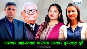 पर्सामा चारजना पत्रकार पुरस्कृत हुदैँ, स्व. गोपाल गिरी पत्रकारिता पुरस्कार  देवकोटालाई, स्व. सुदर्शनराज पाण्डे स्मृति पुरस्कार गाैतमलाई र स्व. नरेश सर्राफ क्रियाशील पत्रकारिता पुरस्कार पत्रका